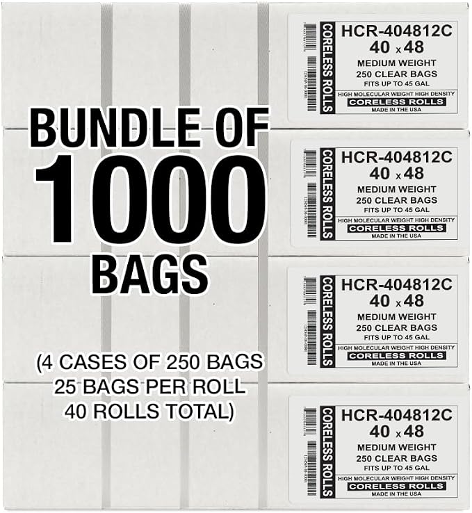 Aluf Plastics 45 Gallon 12 Micron (eq) Clear Trash Bags 40" x 48" 1000 Bags