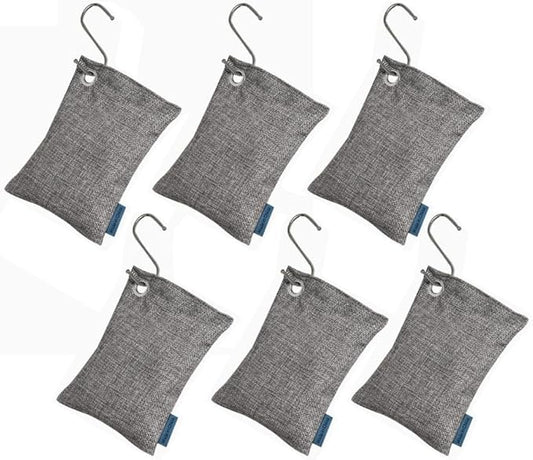 (6 * 100g) Bamboo Charcoal Air Purifying Bags, Activated Charcoal Odor Absorber & Moisture Eliminator, Natural Air Purifier for Home, Car, Closet, Shoes, Pet Areas, Reusable Charcoal Deodorizer