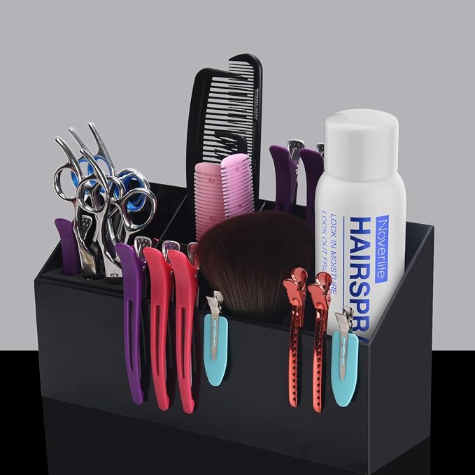 Noverlife Hair Scissors Large Storage Box, Shear Holder for Hair Salon | Black Anti-skid Scissor Holder, Wall-mounted Professional Hairdressing Combs, Clips, Brushes Storage Racks Tool Box