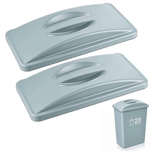 Maxdot 2 Pcs Recycle Bin Lids with Handle, Dark Gray | for 23 Gallon Slim Trash Can, Plastic, Garbage Waste Sorting Lid, for Kitchen Classroom Office Outdoor