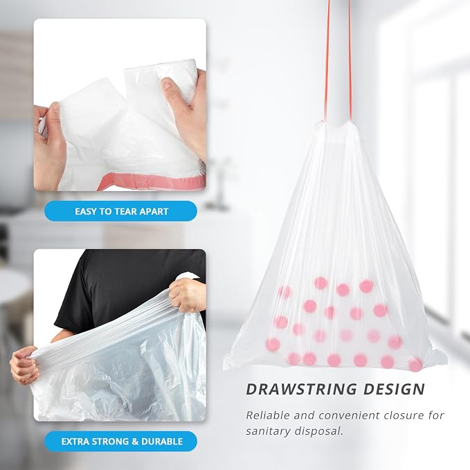 15 Gallon Drawstring Trash Bags, 80 Count, White | Ultra Thick, Heavy Duty, Leak Proof Large Plastic Garbage Bags for Tall Kitchen Home Office Outdoor