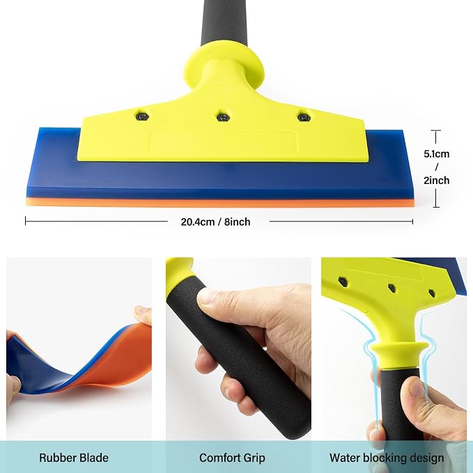 Gomake Vinyl Wrap Kit 8 inch Rubber Squeegee Bulldozer Tint Tool Long Handle Car Windshield Front Back Rear Window Tint Squeegee for Auto Glass Film Installation,Car Wrapping