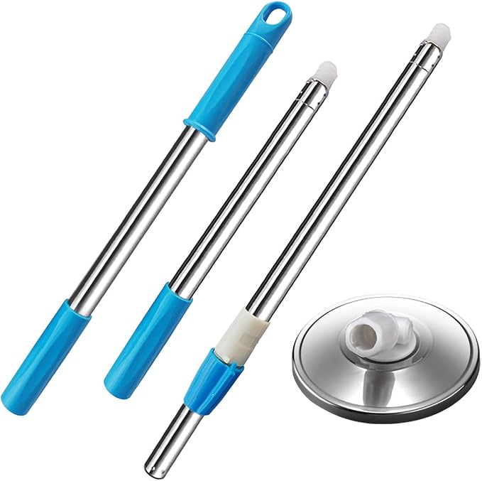 Extended Spin Mop Replacement Handle, Upgraded 60 inch 360 Degrees Rotating Telescopic Replacement Mop Stick with Stainless Steel Disc for Spin Mop Bucket Cleaning System(Blue)