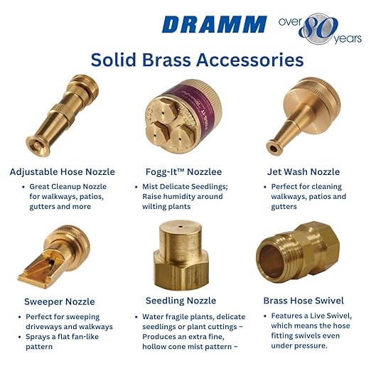 Dramm 12350 Seedling Nozzle – Solid Brass Fine Mist Sprayer for Fragile Plants, Seedlings, and Cuttings – Extra-Fine Hollow Cone Pattern for Gentle Watering, Gold