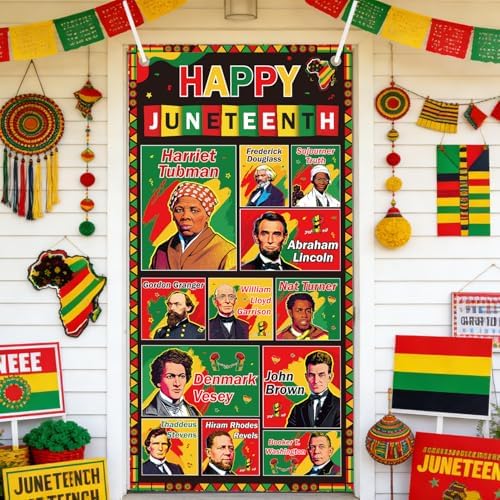 Juneteenth Door Cover Decorations - Happy Juneteenth Decorations for Party Office Home, African American June 19th 1865 Large Front Backdrop Banner Supplies Decor, 3x6 Ft