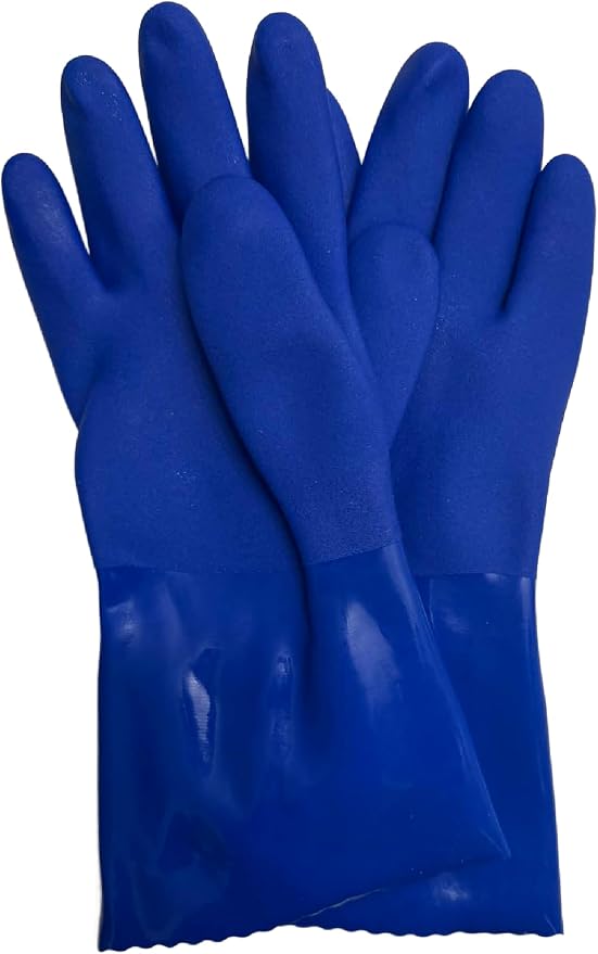 Waterproof PVC Work Gloves – Heavy Duty Textured Grip, Long Cuff PPE for Crabbing, Fishing & Cleaning