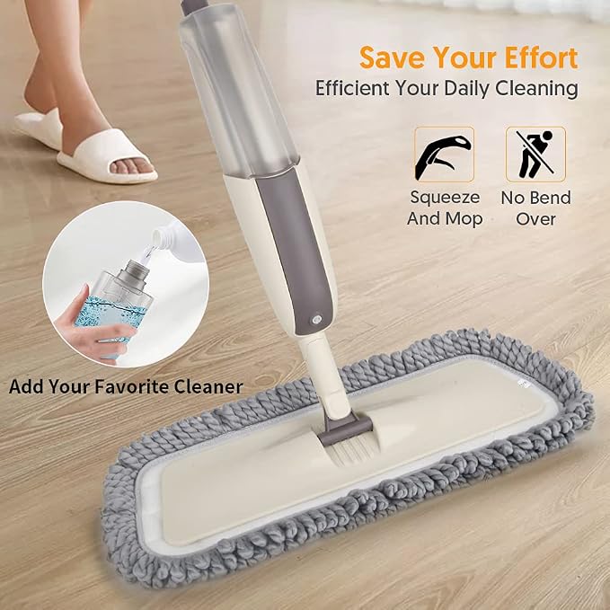 Spray Wet Mops for Floor Cleaning: Hardwood Floor Mop with Sprayer Flat Mop | 3 Washable Reusable Mop Pads for Swiffer PowerMop, 360° Swivel Head, Commercial Dust Dry Mops for Laminate Wood Tiles Vinyl