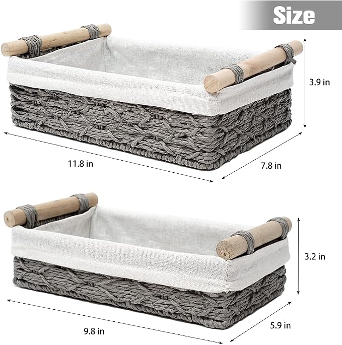 Storage Basket for Bathroom Organizer Baskets for Shelves Organizing | Toilet Paper Storage Basket for Bathroom Bedroom Home Farmhouse Decor,Set of 2,Gray