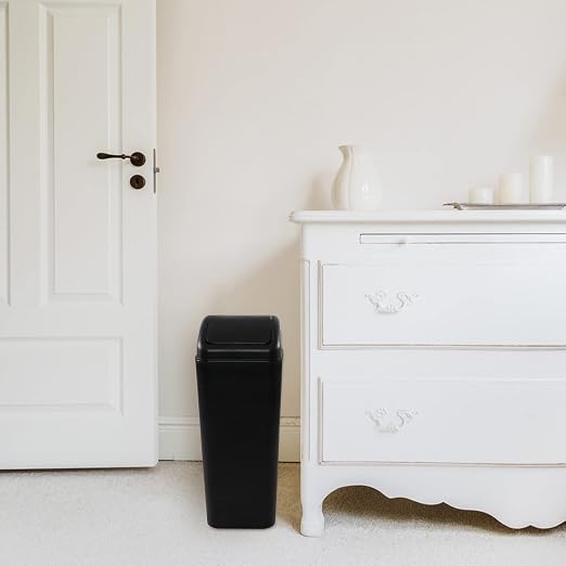 Ramddy 3.5 Gallon Plastic Slim Trash Can, 14 L Small Commercial Garbage Bin | Black, Modern Wastebasket