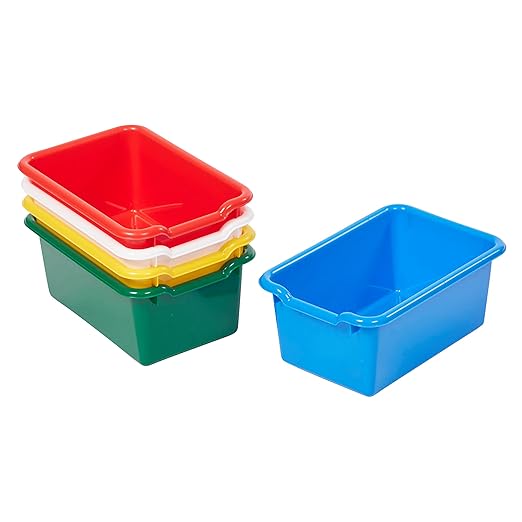 ECR4Kids Scoop Front Storage Bin, Multipurpose Organization, Assorted, 5-Piece | Durable plastic, GREENGUARD Gold Certified, 1.2 gallon capacity, lightweight & nestable, built-in handle, classroom/home use