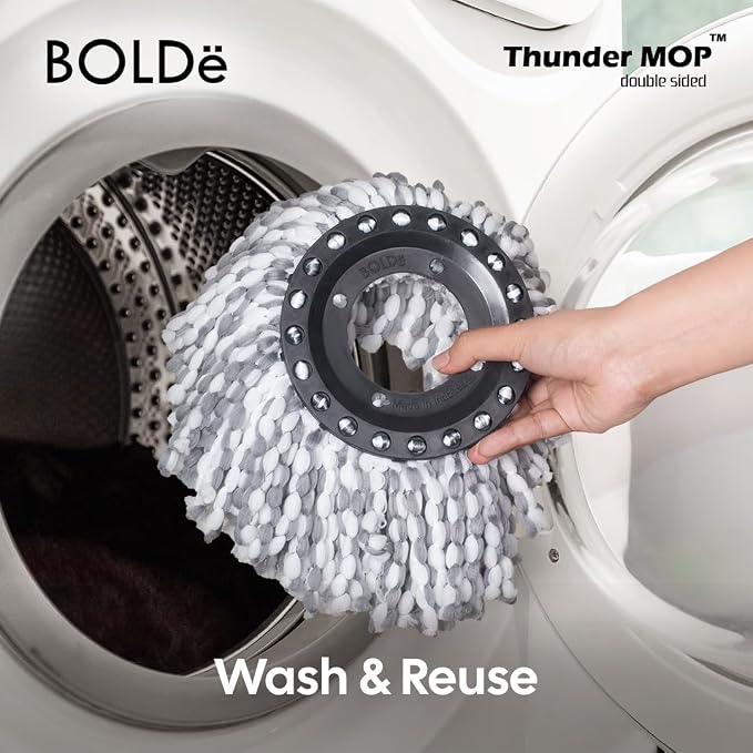 Thunder Mop Spin System - Double-Sided -3 Free Refills (Lime/Forest) | 2 Compact Stackable 6L Buckets, Microfiber Head, Stainless Steel Wringer, Antifungal Quick-Dry Cleaning, Soap Dispenser