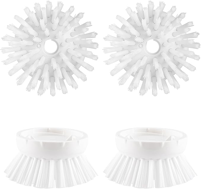 OYV Soap Dispensing Palm Brush Refills, 4-Pack Replacement Heads, White | Non-Scratch Nylon Bristles, Easy Twist-On Installation, Safe for Non-Stick Cookware