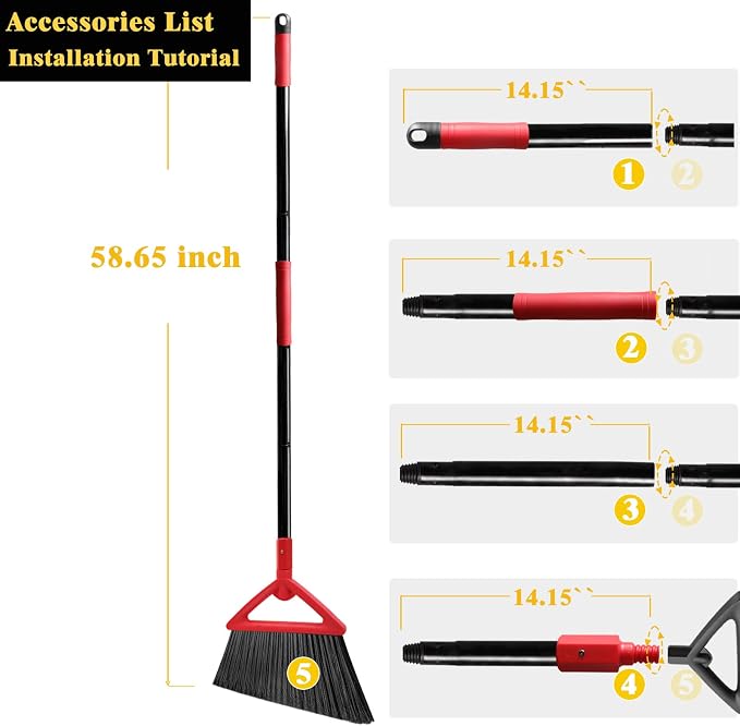Heavy Duty Angle Broom, Upgraded Commercial Broom for Sweeping Indoor and Outdoor, Perfect Red Broom of Kitchen, Garage, Industrial and Courtyard