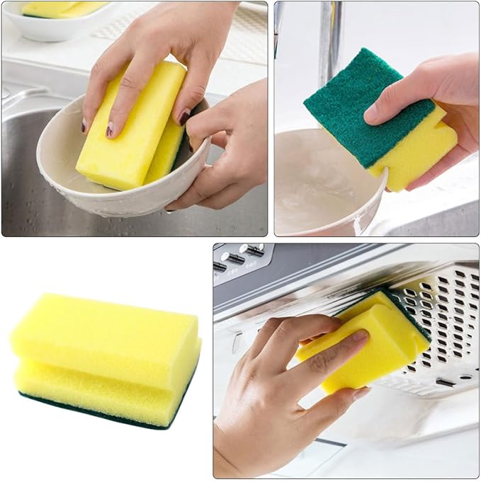 Unomor 10pcs Non-Scratch Scrub Scouring Sponge Pads for Dish Washing, Eco-Friendly Kitchen Cleaning Sponges Bulk Pack, Sturdy Pot Scrubber Suitable for Household Use