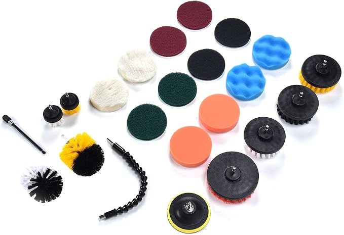 Zerodis 23PCS Drill Brush Kit Grout Cleaner Set Drill Cleaning Kit with 2 Extension Rods for Hard to Places Household Cleaning 23PCS Brush Attachment