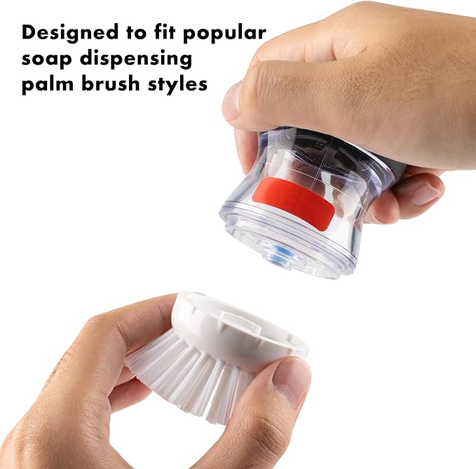 OYV Soap Dispensing Palm Brush Refills, 4-Pack Replacement Heads, White | Non-Scratch Nylon Bristles, Easy Twist-On Installation, Safe for Non-Stick Cookware