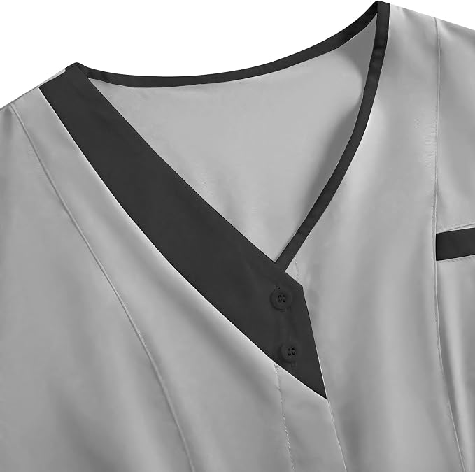 2026 Housekeeping Uniform Cleaning Uniforms - Button V Neck Top & Pants with Multi Pockets - Scrubs for Women