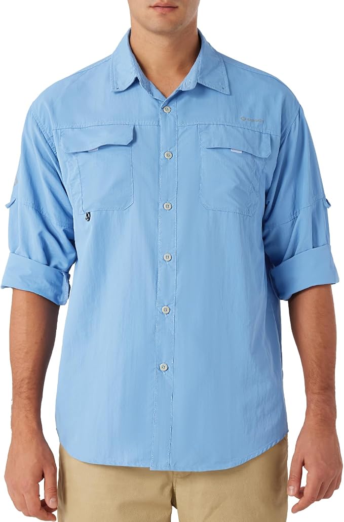 NAVISKIN Men's UPF 50+ Sun Protection Long Sleeve Fishing Shirts | UV Protective, Quick Dry, Vented Back, Utility Pockets, Roll Up Sleeves, Lightweight PFG Shirts For Hiking Camping Safari