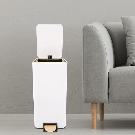 3.2 Gallon Slim Trash Can with Quiet Close Lid, White | Tall & Narrow Trash Bin, Space-saving, Hands-Free Step Pedal, Easy to Clean Inner,Waterproof, for Home Office