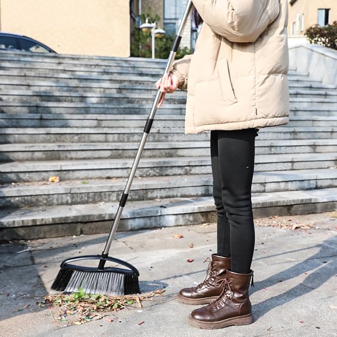 Outdoor Broom 15.7" Wide, Stiff Bristles & Long Handle for Yard | Adjustable 38-53.5" Handle, Wide Sweeping Broom Head, No-Bend Sweeping (Black)
