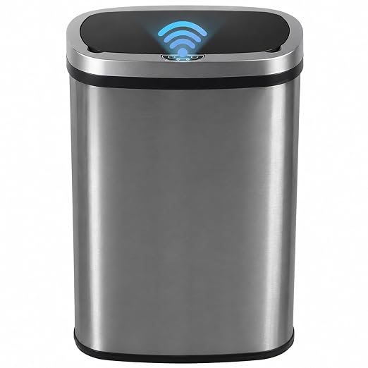 BLKMTY 13 Gallon Trash Can, Stainless Steel Garbage Can with Lid, Sliver | 50 Liters Kitchen Trash Bin, Touchfree Motion Sensor Garbage Bin, Tall Automatic, For Home Office Bathroom