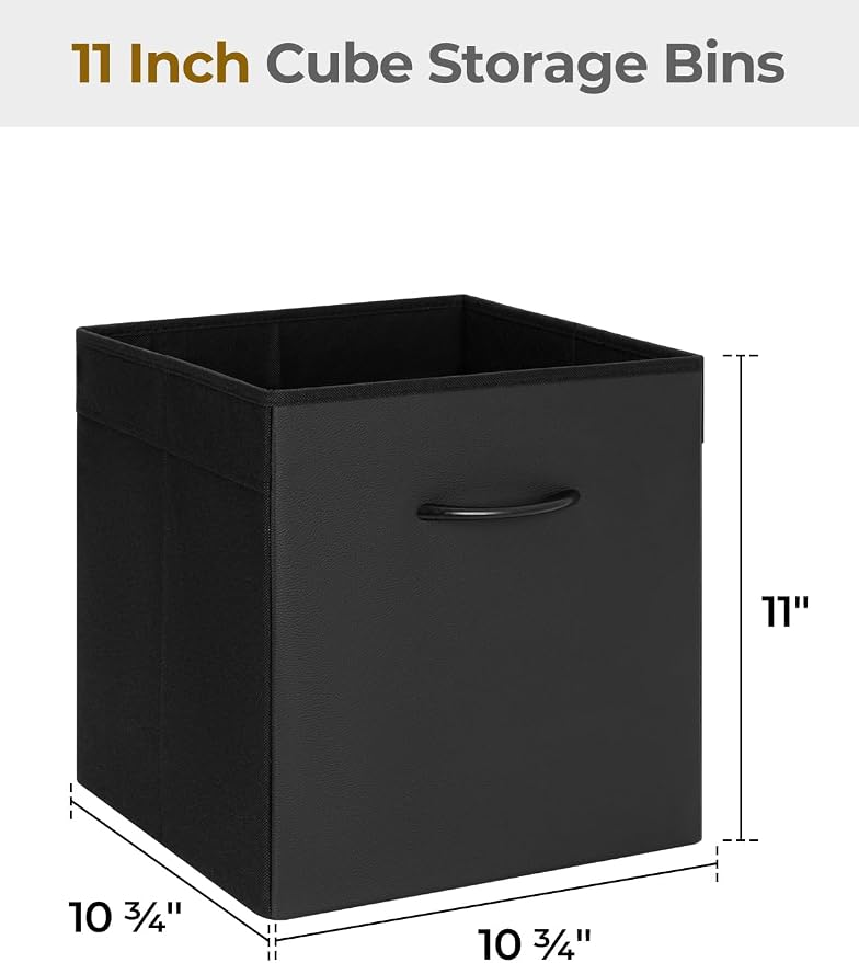 StorageWorks 11in Storage Cubes, Leather Cube Organizer Bins, Black, 4-Pack | Reinforced Handle & Front Panel, Faux Leather Front, Non-woven Fabric, Collapsible, Space-Saving, For Closet, Bedroom, Office