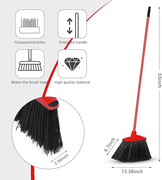 WILLBOND 20 Pcs Heavy Duty Broom Commercial Outdoor Indoor,Red