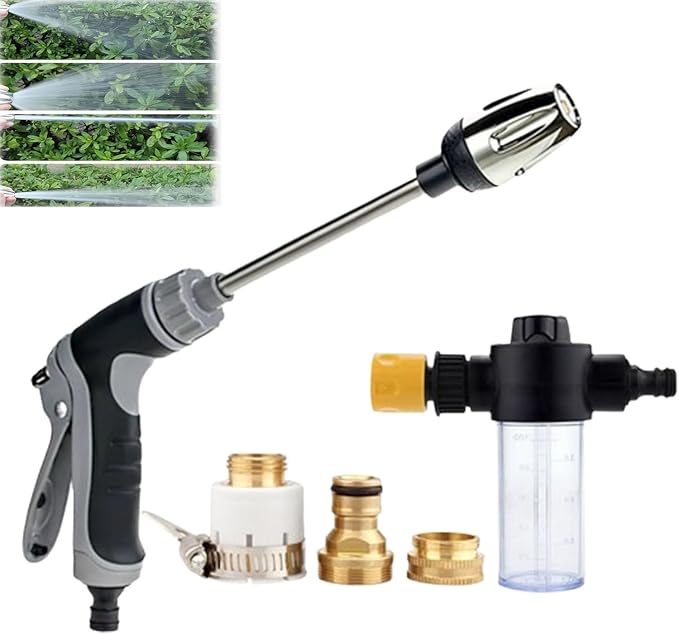 High Pressure Garden Hose Nozzle, Handheld Power Washer Spray Gun with 360° Rotating Nozzle, 3 Spray Modes & Foam Sprayer for Cars, Patios, Driveways and Outdoor Cleaning-Tool-Free Installation(1 Set)