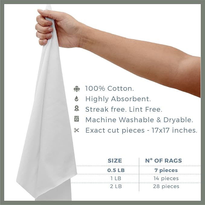 VALENGO New Lint Free Rags – 100% Cotton Cloth, Soft T-Shirt Rags, Lint Free Cloth for Staining Wood, Cast Iron, Dusting, Polishing, Painting and Cleaning – Reusable & Absorbent – 17”x17” (Pack of 7)