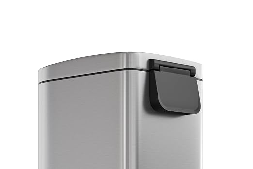 Garvee 13 gal / 50 L Stainless Steel Kitchen Trash Can with Lid, Slim Rustproof Garbage Can, Large Step-on Metal Trash Bin with Inner Bucket, Rear Handle, Soft Close Lid, Silver