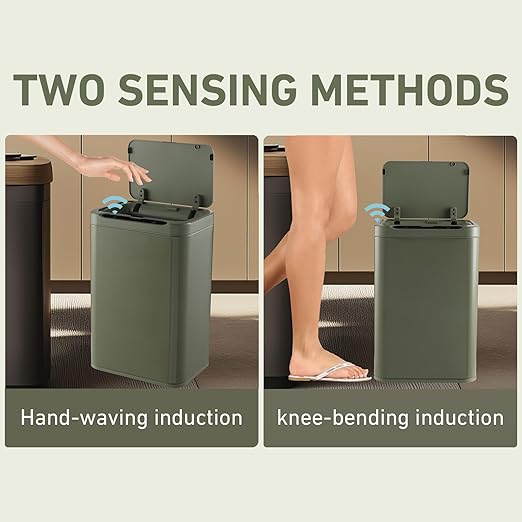 ELPHECO Stainless Steel Office Trash Can Avocado Green, 5.5 Gallon | Motion Sensor Garbage Can Touchless Smart Trash Can Automatic Waste Bin for Kitchen, Office, Bathroom