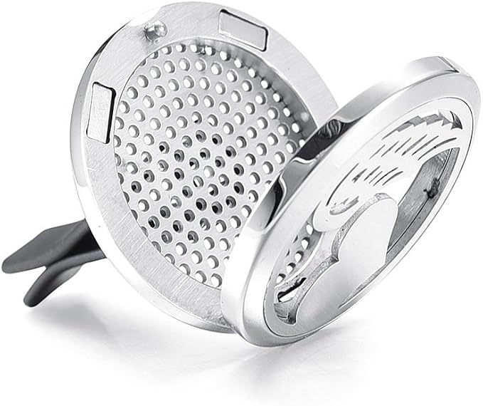 Car Air Freshener Aromatherapy Essential Oil Diffuser - Heart Angel Wings Stainless Steel Locket,12 Refill Pads (30Mm)