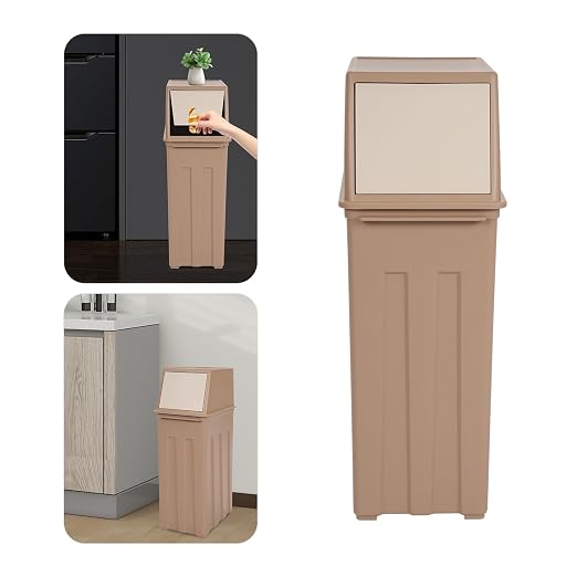 8 Gallon Trash Can Commercial Trash Garbage Can with Lid,Slim Trash Can Tall & Narrow Trash Bin Touchless Trash Garbage for Restaurant School Kitchen (Light Coffee)