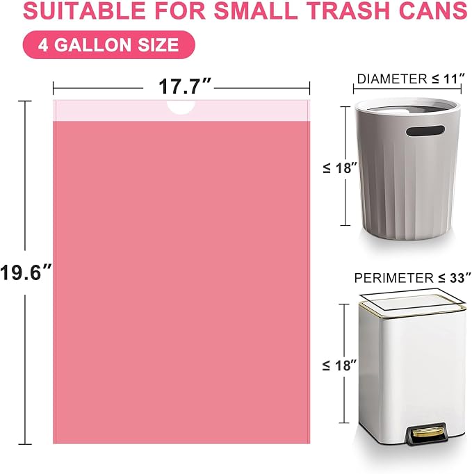 Small Trash Bags, 100 Count 4 Gallon Drawstring, Red | Tear-Free, Unscented, Small Garbage Bags, For Bathroom Kitchen Office Bedroom