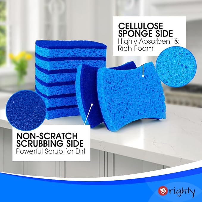 Orighty Non-Scratch Scrub Sponges, 24 Pack Kitchen Sponge Cleaning Sponge | Dual Side Sponges for Dishes, Kitchen Cleaning, Non-Stick Cookware, Washing Dishes, Bathroom, and Household