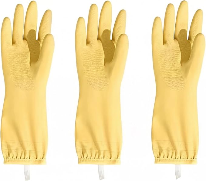 3 Pairs Dishwashing Gloves for Women, Soft Skin-Friendly Rubber Kitchen Gloves for Dish Washing & Cleaning