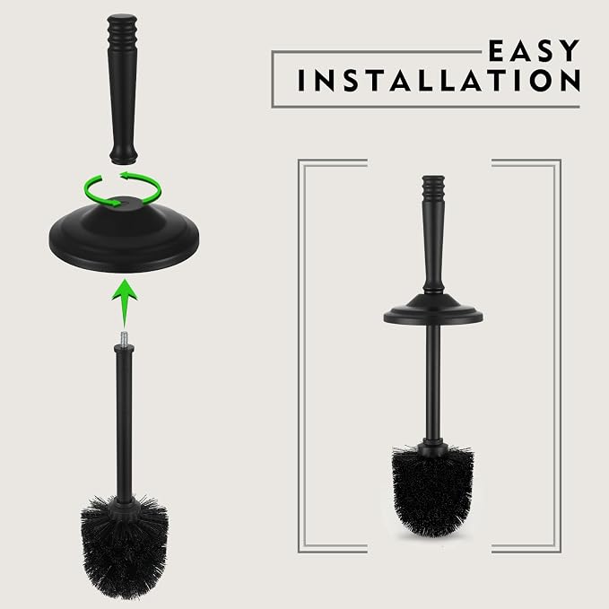 Black Toilet Brush and Holder Set,Toilet Bowl Brush and Holder | Heavy Duty Toilet Brush for Bathroom, Stainless Steel Toilet Cleaner Brush,Deep Cleaning,Space Saving,Covered Brush