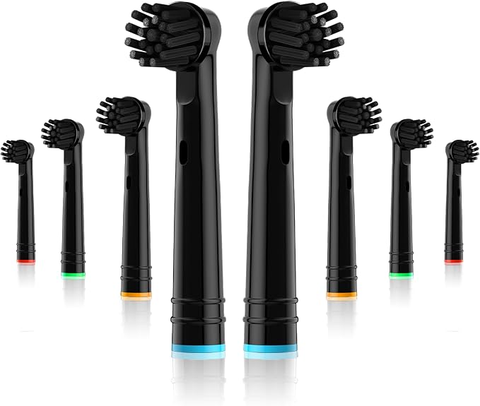 Cross bristles Brush Head for Oral B Electric Toothbrush,Black,8Pcs | Bamboo-Charcoal Infused Bristles,16 Degree Angled Bristles,Fit Braun Type 3756 3757 3744 3765 4729,Replace CrossAction Head
