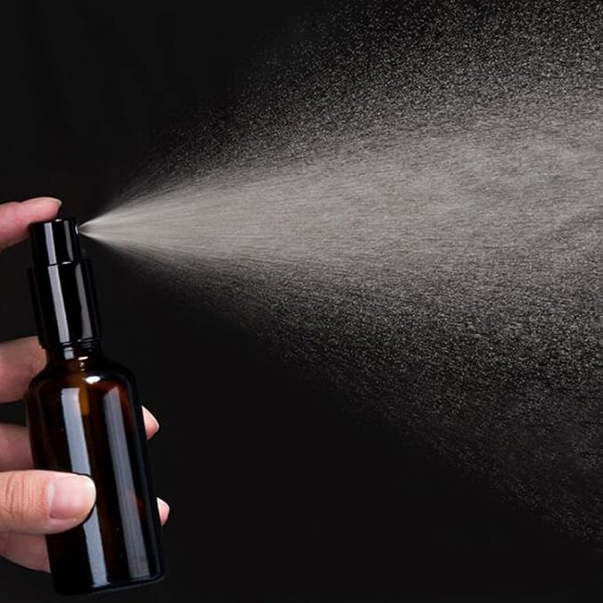 YIZHAO Black Glass Spray Bottles 2oz, with Small Fine Mist Spray, Metal Cap, Refillable for Essential Oil,Travel,Cleaning,Perfume,Aromatherapy,Makeup – 12 Pcs