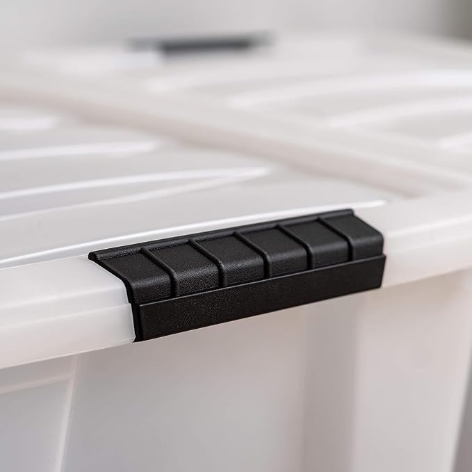 IRIS USA 6-Pack 40 Quart Storage Bins with Lids, Pearl | Conceals contents for a clean look. Perfect for moving, blankets, clothing, and garage storage. Nestable design saves space