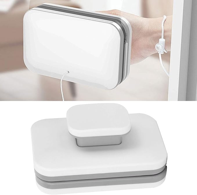 Magnetic Window Cleaner, Adjustable Double Side Glass Cleaning Tool with Anti Pinch Design Safety Rope Ergonomic Handle for Home Shower Glass ABS 15 x 10 cm 2 Piece