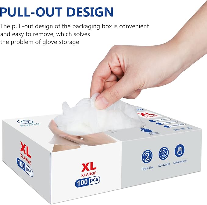 squish Disposable Gloves,Clear Vinyl Gloves Latex Free Powder-Free Glove Cleaning Health Gloves for Kitchen Cooking Cleaning Food Handling, 100PCS/Box, X-Large