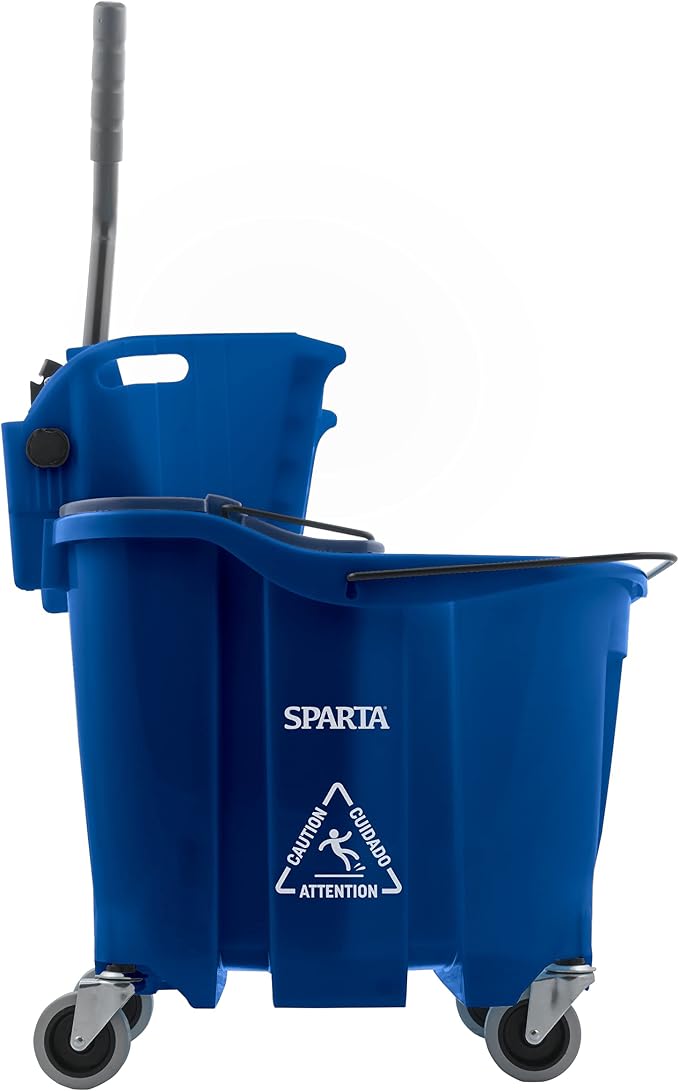SPARTA 35 Qt Mop Bucket System with Wringer and Insert, Blue | OmniFit, Polypropylene, 200,000-Cycle Wringer, Clean and Soiled Water Separation, Non-Marking Swivel Casters