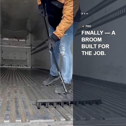 RIGCRAFTOR Heavy Duty Reefer Trailer Broom Brush, Wide Head Push Broom, Stiff Synthetic Bristles for Grooved Floors, Professional Truck and Semi Trailer Cleaning Tool, Black