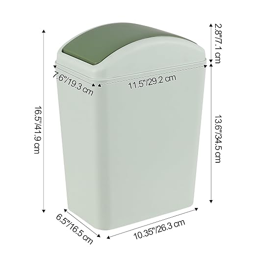 4.5 Gallon Swing Top Garbage Can, Slim Waste Bin (Green) | Plastic Dustbin with Swing Lid, Space-Saving Waste Bin for Bathroom, Bedroom, RV