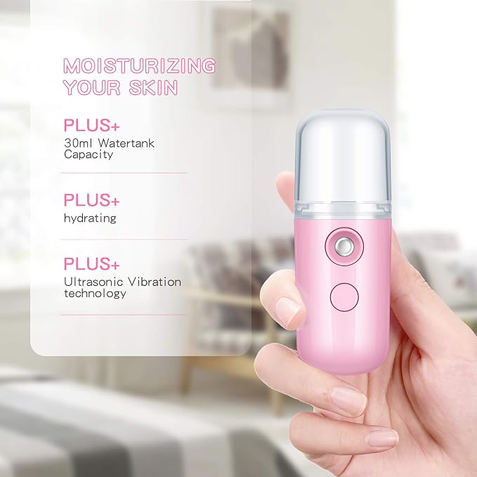 Honoson 2 Pack Nano Facial Mister for Lashes Sprayer,Pink | USB Rechargeable Handheld Humidifier with Eyelash Extensions, 1 Oz Portable Sprayer Ideal for Makeup Skin Hydration