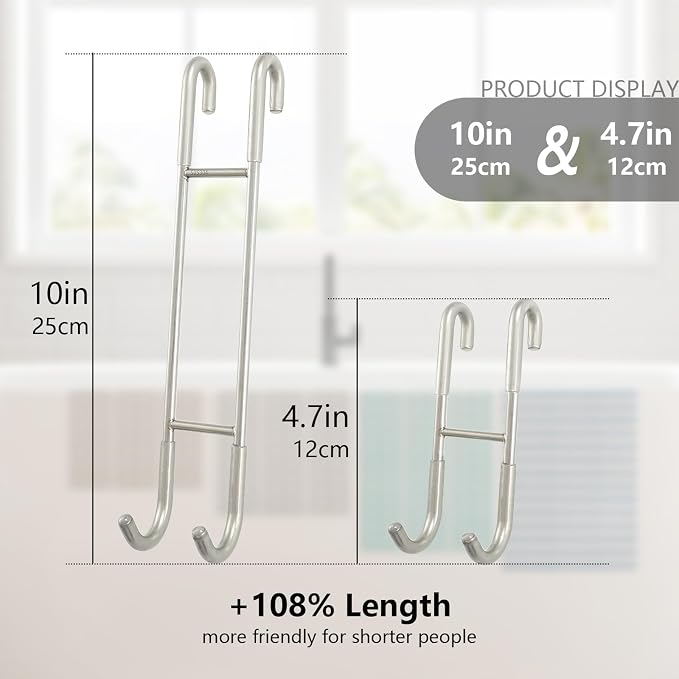 NINETREX Shower Door Hooks, Towel Hooks Frameless Glass Door, 10", 2 Pack | Heavy Duty SUS 304 Stainless Steel, for Towels Squeegee Loofah Shaver Robe, Bathroom Storage, Brushed Nickel
