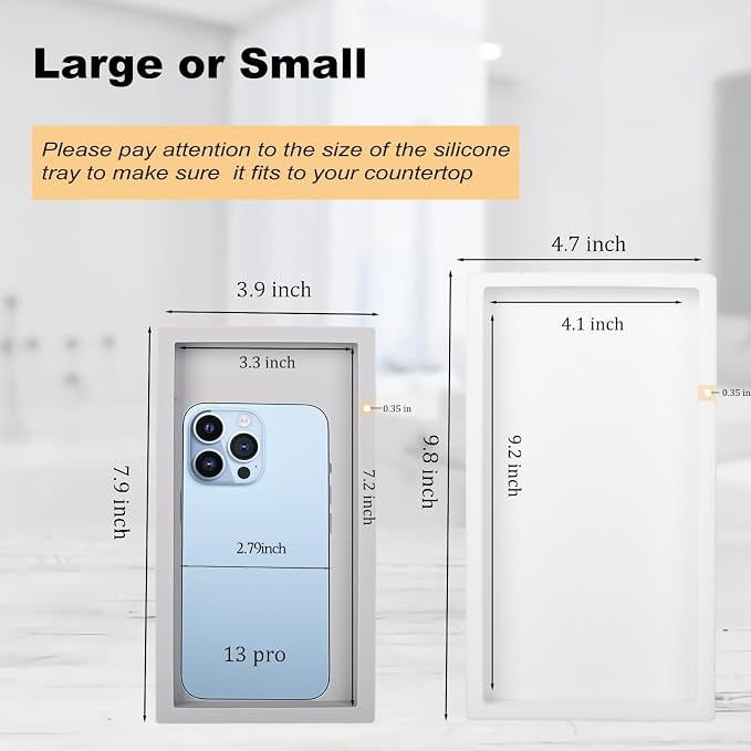 Silicone Bathroom Vanity Tray Dish Soap Holder Sink Organizer, Light Grey | Small, Thickened Silicone, Easy to Clean, Waterproof, Non-Slip, for Countertop, Kitchen, Bedroom, Dresser