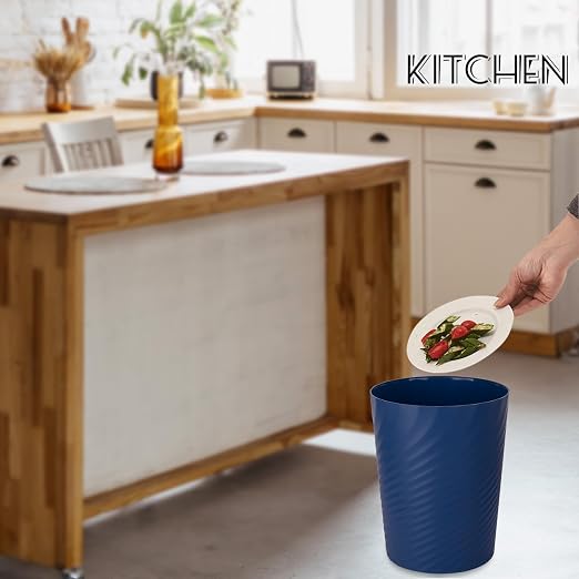 Plastic Small Bathroom Trash Can Wastebasket Garbage Can, Navy Blue, 2 Pack | Sturdy-Easy to Clean, Bathroom, Laundry Room, Kitchen, Office, Kids Room, Dorm, Bedroom, 1.8 Gallon