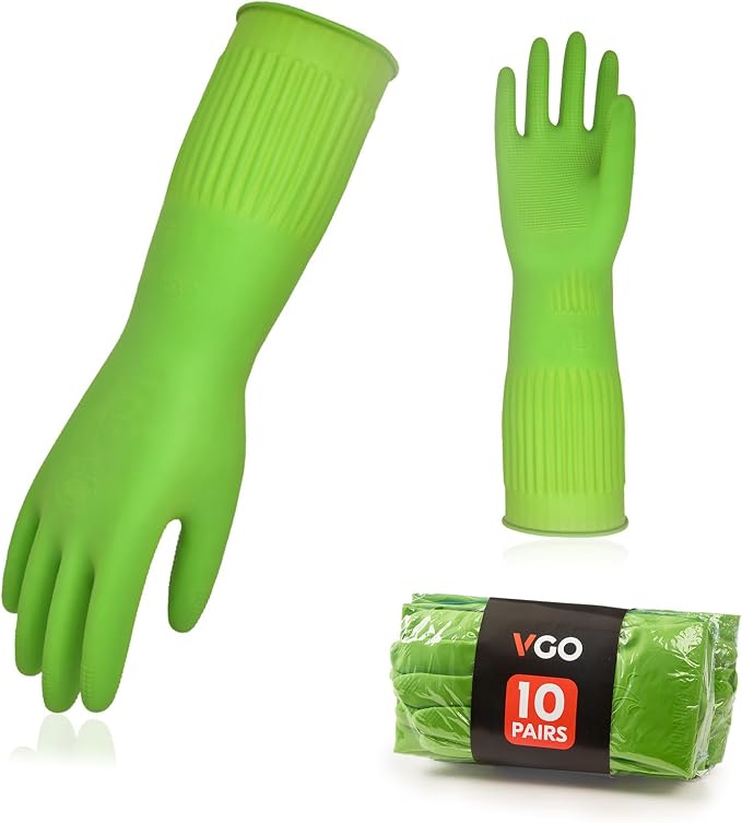 Vgo... Latex Reusable Cleaning Gloves,Long Sleeve Kitchen Gloves(RB2143) | 20cm long sleeve,extra thick,dishwashing,household,painting,gardening,pet care,car washing,bathroom,hair dyeing